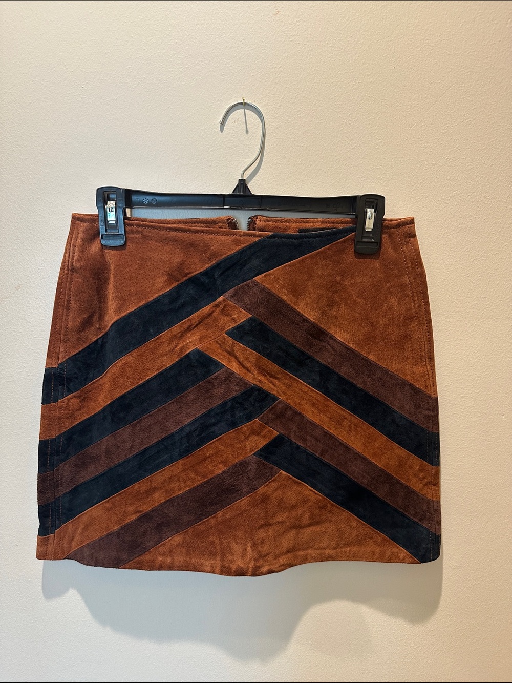 Blank NYC Brown and Black Suede Chevron Mini Skirt